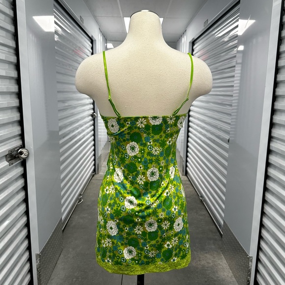 Daze Dayz green floral flower power mini nightgown slip dress 1 - Picture 2 of 5